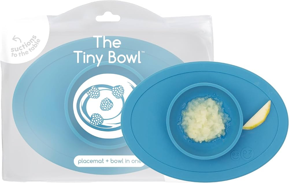 ezpz Tiny Bowl (Blue) - Silicone Suction Placemat + Bowl for Infants - 6 Months+ - Baby Led Weani... | Amazon (US)