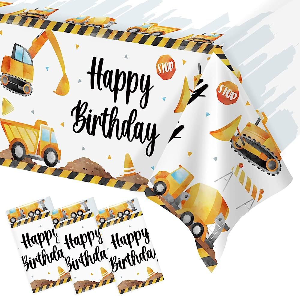 Heboland 3 Pieces Construction Birthday Party Supplies Tablecloth, Large Size 54 x 108 Inch Recta... | Amazon (US)