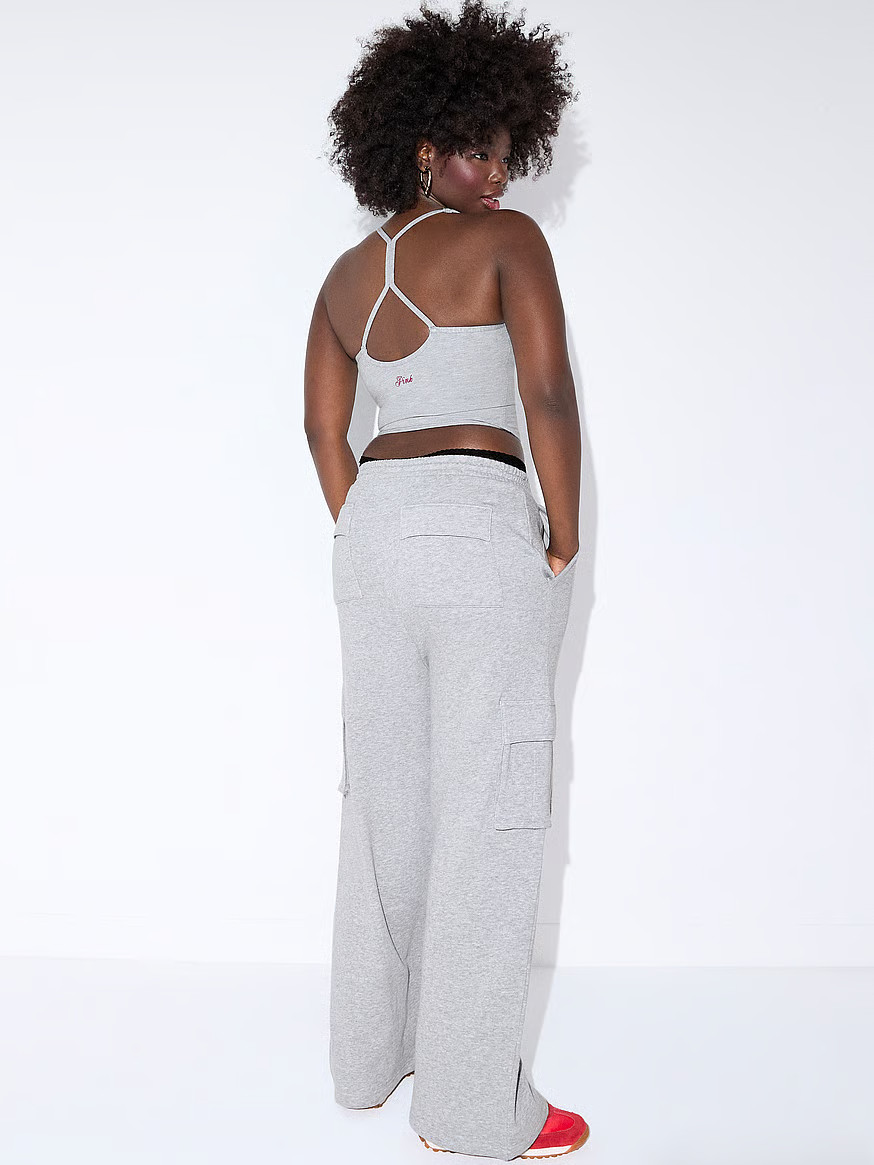 Buy Ivy Fleece Wide-Leg Cargo Sweatpants , Medium Heather Grey - Order Bottoms online - PINK US | Victoria's Secret (US / CA )