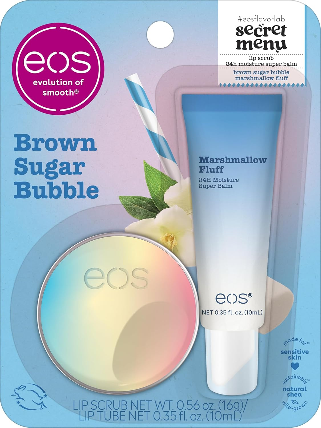 eos Flavor Lab Secret Menu Gift Set - Brown Sugar Boba Lip Scrub Exfoliator & 24H Moisture Super ... | Amazon (US)