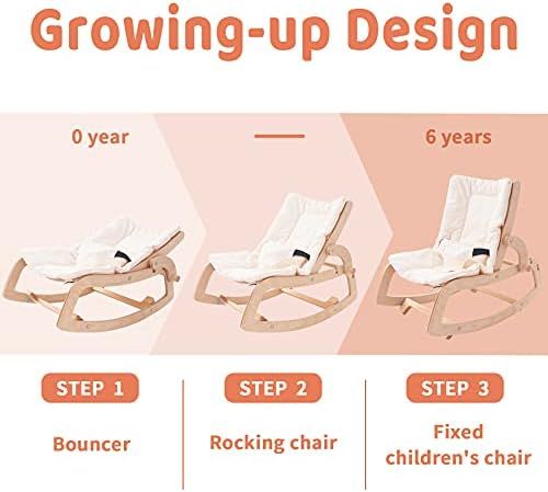 3-in-1 Infant-to-Toddler Bouncer，Convertible Rocking Chair, Wooden Baby Chair with Removable Cushion | Amazon (US)