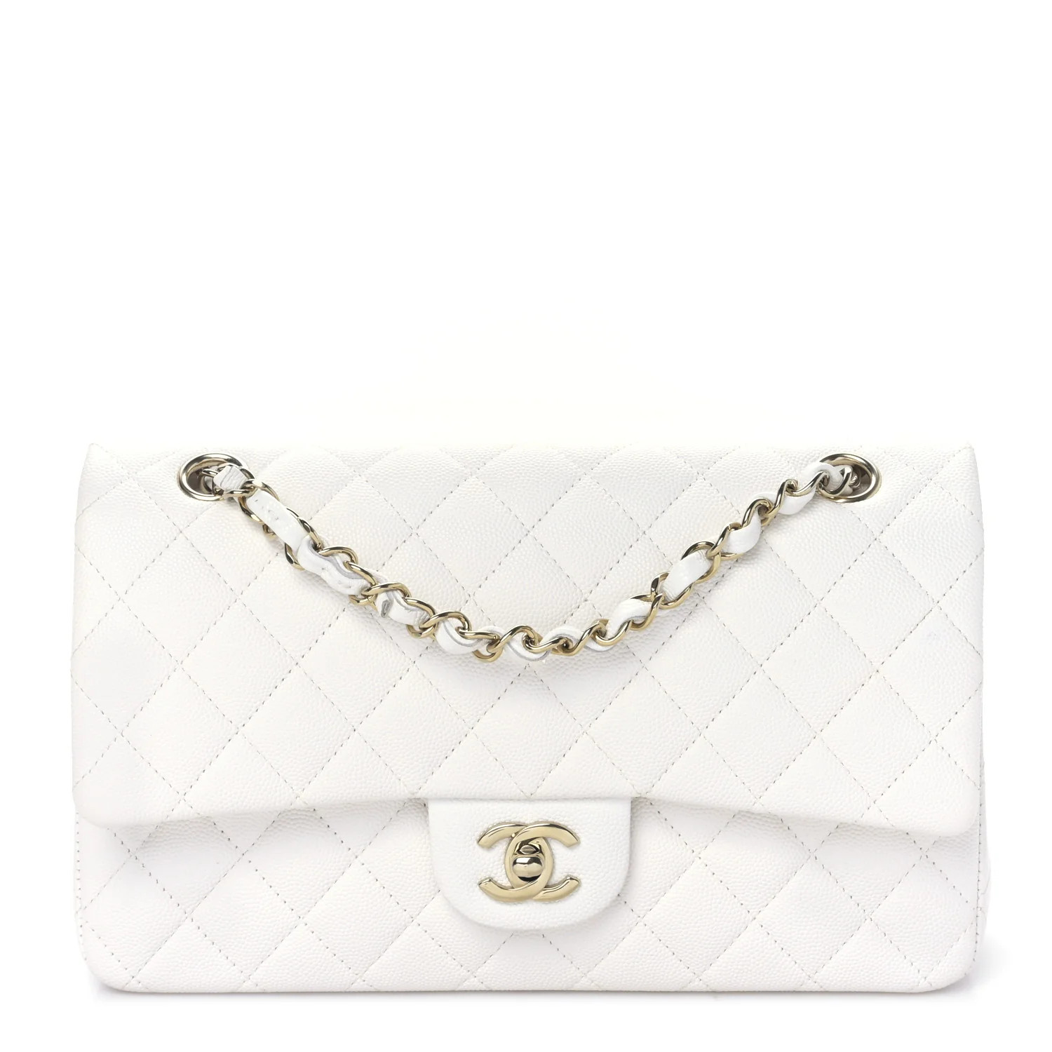 Caviar Quilted Medium Double Flap White | FASHIONPHILE (US)