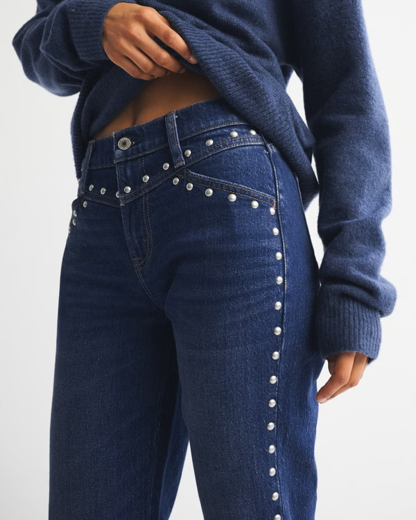 Mid Rise 90s Straight Studded Jean | Abercrombie & Fitch (US)