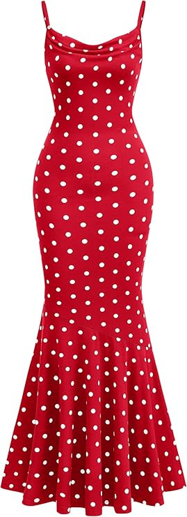 PRETTYGARDEN Womens Summer Dresses 2026 Polka Dot Spaghetti Strap Cowl Neck Bodycon Wedding Cockt... | Amazon (US)