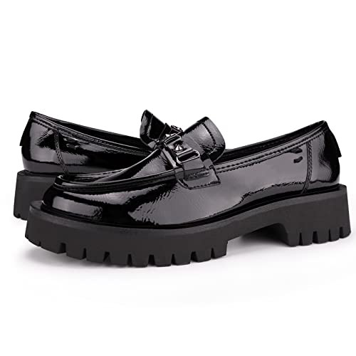 ISOMEI Women's Chunky Heel Loafers Platform Patent Leather Chunky Loafers Leather Shoes with Meta... | Amazon (US)
