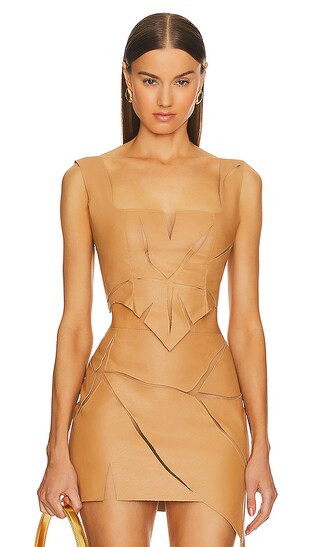 Broken Faux Leather Corset in Light Brown | Revolve Clothing (Global)