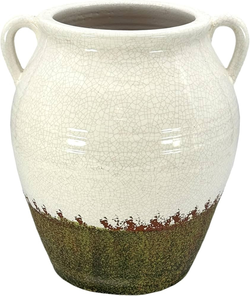 Half-Glazed Craquelure Cream Vase 14.4" - Rustic Terracotta Farmhouse Cottagecore |Kitchen Dining... | Amazon (US)