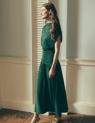 Boden Women's Drape Jersey Crepe Maxi Dress in Green | Size 6 | Boden (US)