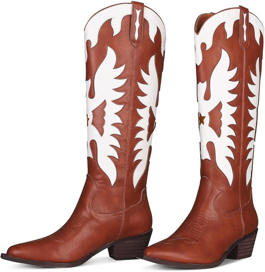 VIMISAOI Cowgirl Boots Women Wide Calf Knee High Boots Cowboy Boots for Women Black Cowgirl Boots... | Amazon (US)