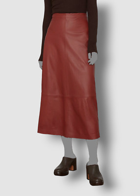 $1195 Vince Womens Red Straight Leather Midi Skirt Size 10 | eBay US