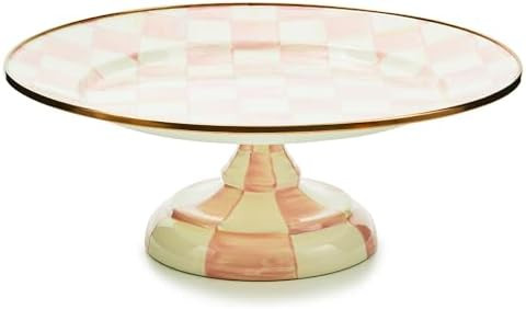 MACKENZIE-CHILDS Enamel Pedestal Platter, Round Cake Stand, Small, Pink-and-White Rosy Check | Amazon (US)