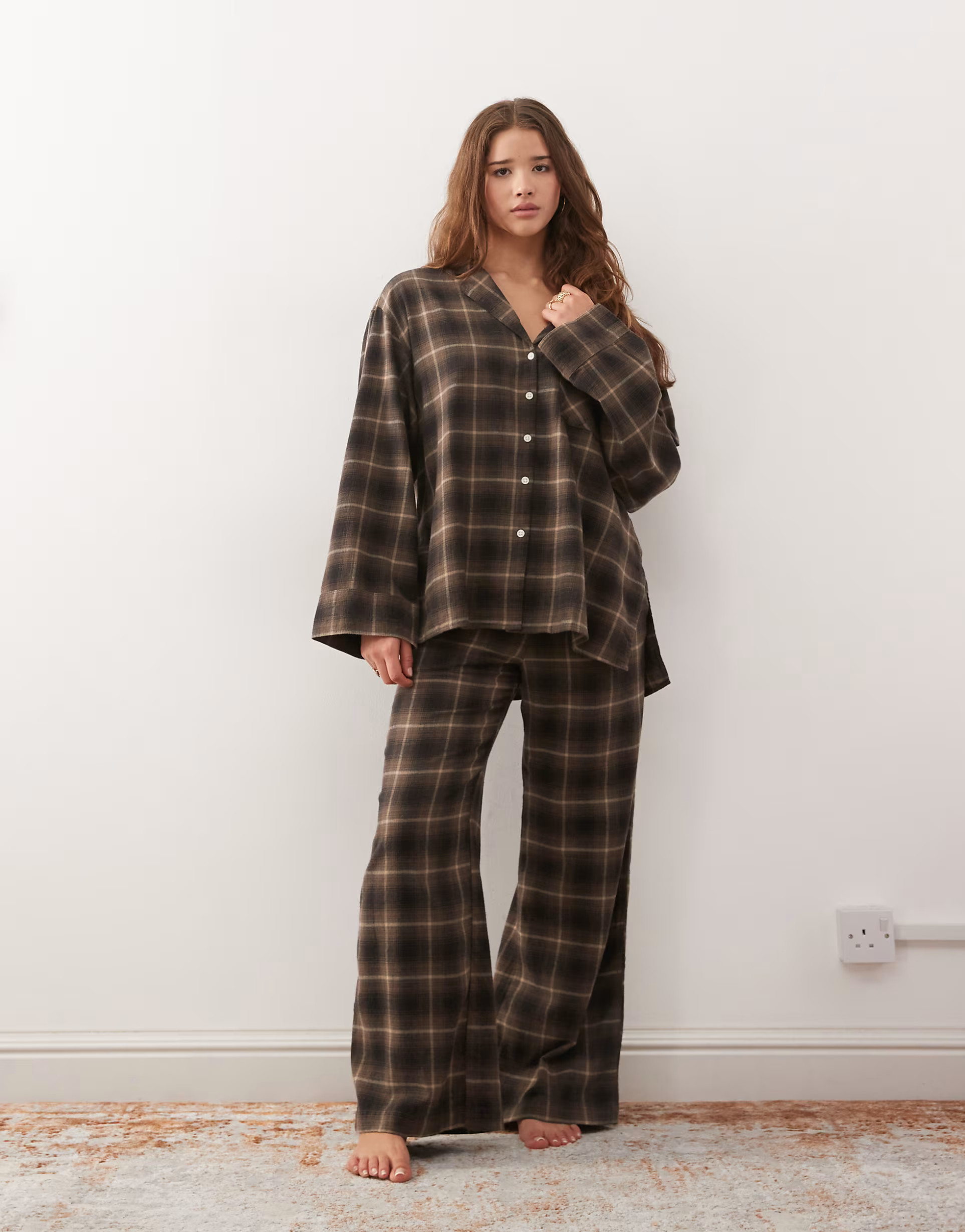 Weekday co-ord lounge flannel trousers in brown check | ASOS (Global)