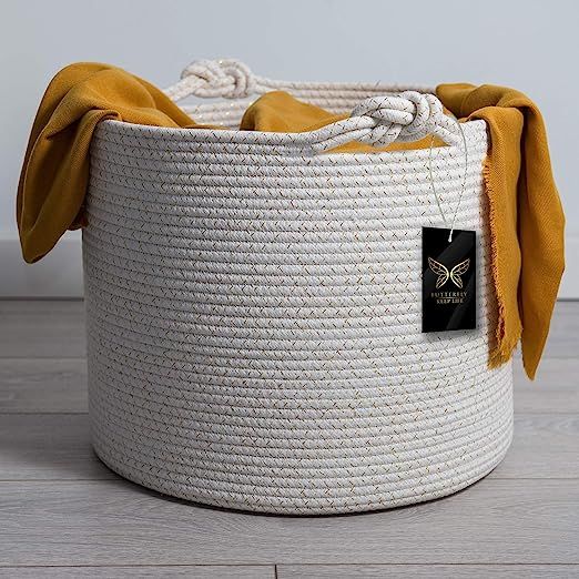 Cotton Rope Basket | Decorative & Large Blanket Basket for Living Room | Ergonomic Toy Storage, B... | Amazon (US)