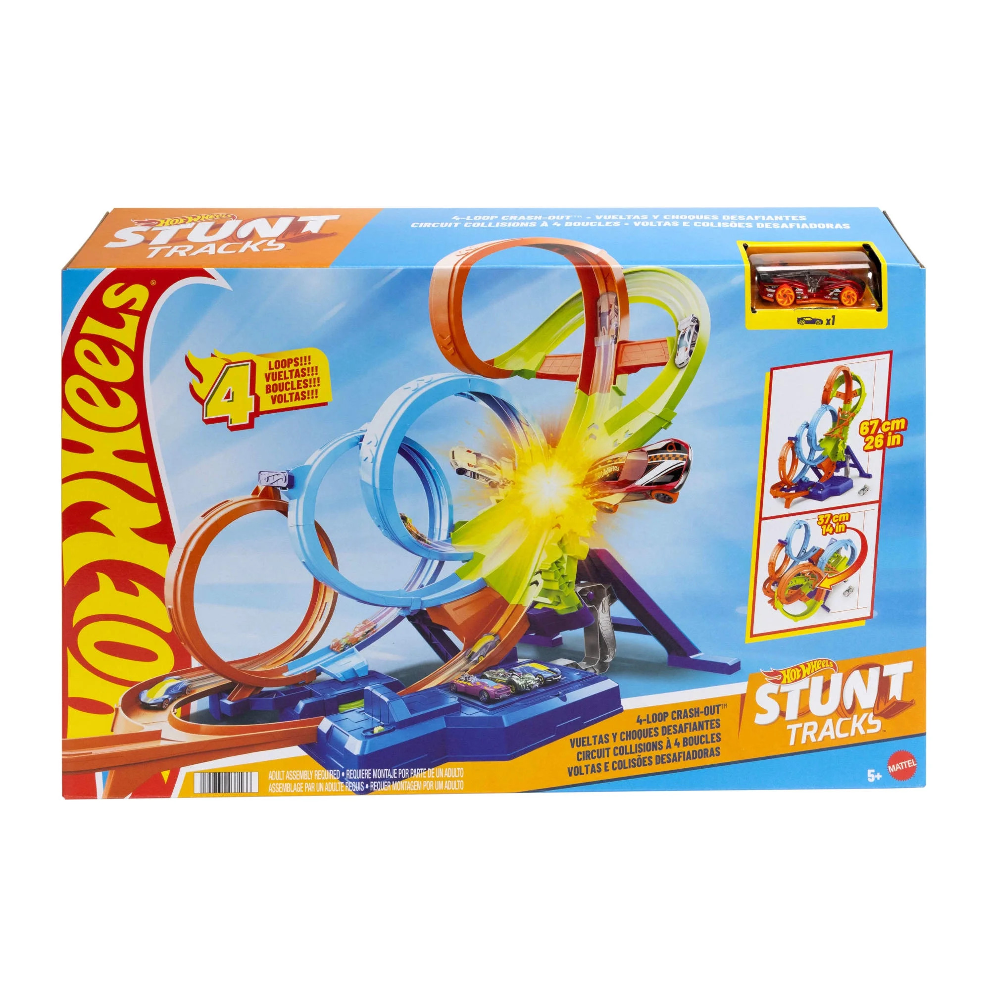 Hot Wheels Action 4-Loop Crash Out Track Set with Motorized Booster & 1:64 Scale Toy Car | Walmart (US)