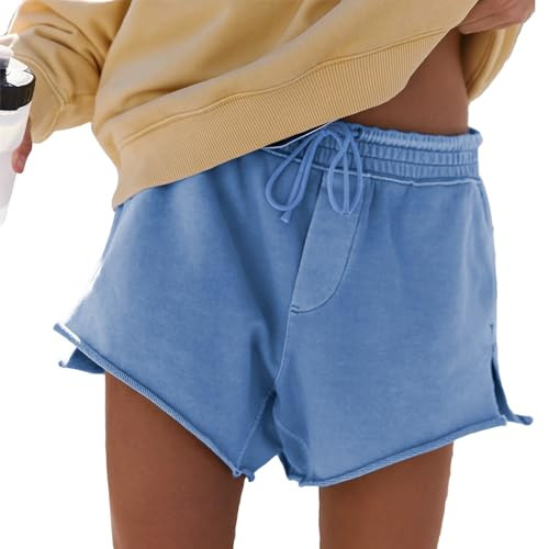 Songling Women's Sweat Shorts Casual Summer Athletic Raw Edge Running Elastic Waist Wash French T... | Amazon (US)