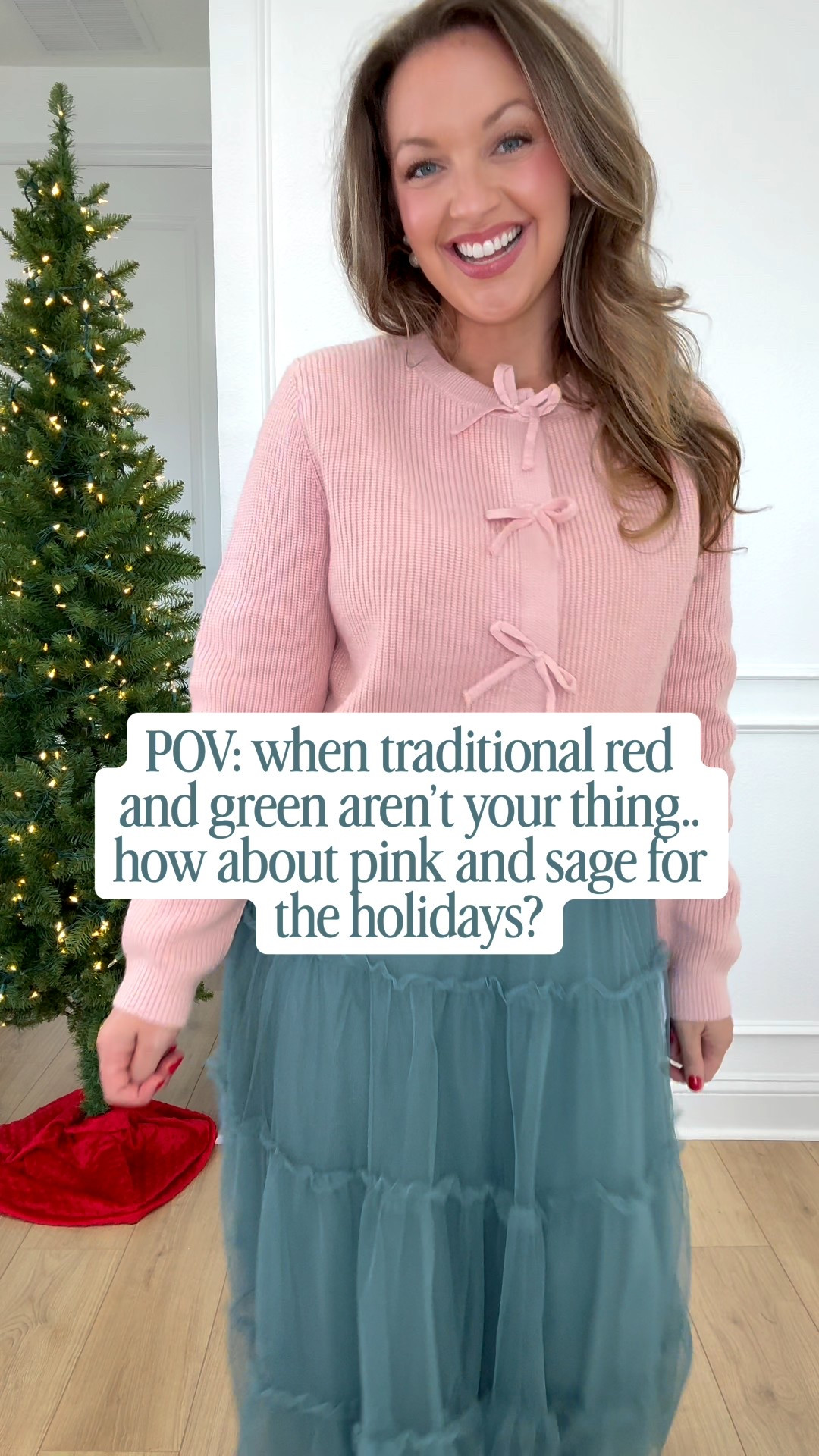 Holiday Outfit idea that’s not traditional red and green! If bright and bold aren’t your thing what about muted and soft pink and sage green! Perfect holiday textures and feel but soft and feminine!! I am 5’5” , Size 8/10 wearing M in both! Amazon fashion, holiday outfit , holiday style, Christmas outfit, pink and sage green, sweater and skirt #amazonfashion #amazonstyle #holidayoutfit

#LTKHoliday #LTKFindsUnder50 #LTKSeasonal
