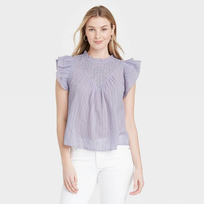 Women's Ruffle Sleeveless Eyelet Blouse - Universal Thread™ | Target