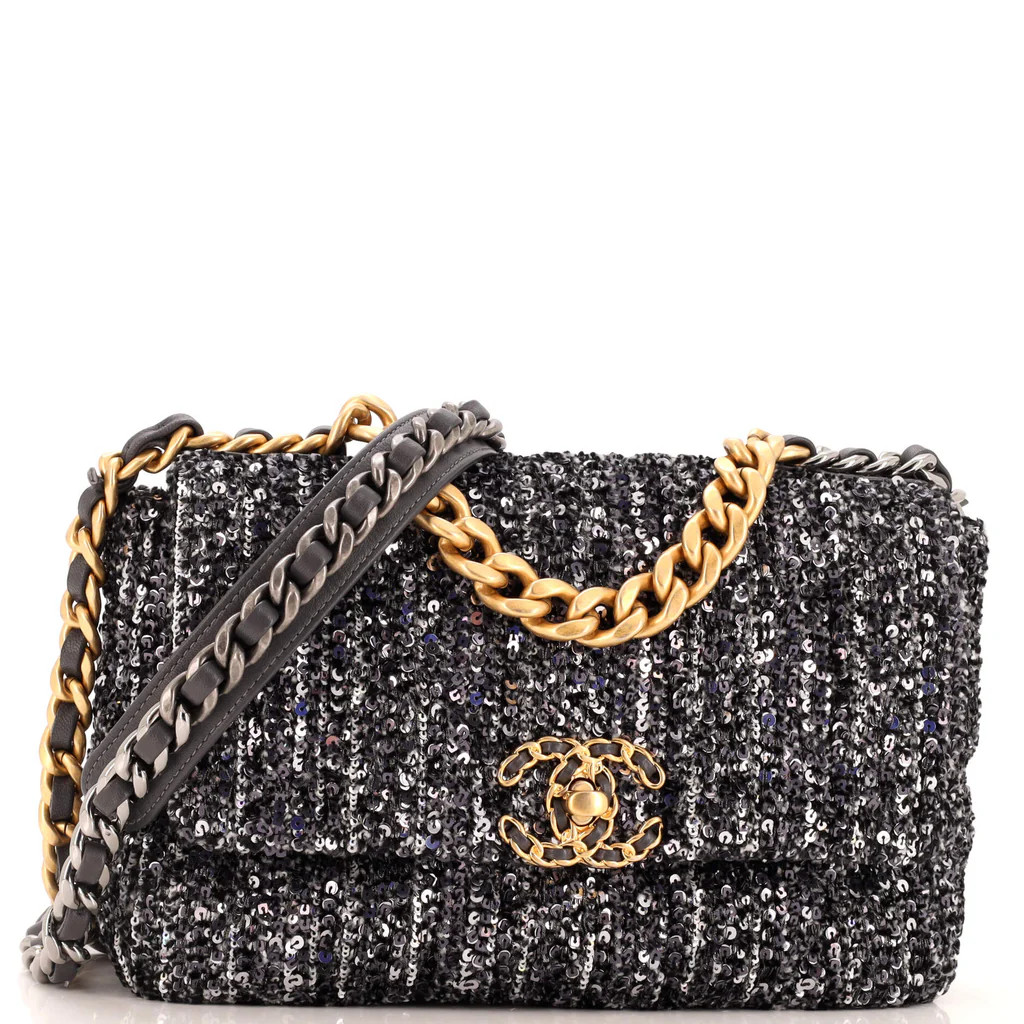 19 Flap Bag Quilted Tweed and Sequins Medium | Rebag