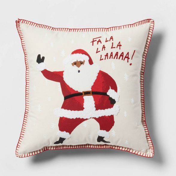 Santa Square Christmas Throw Pillow with Whipstitch Edge Cream - Threshold™ | Target