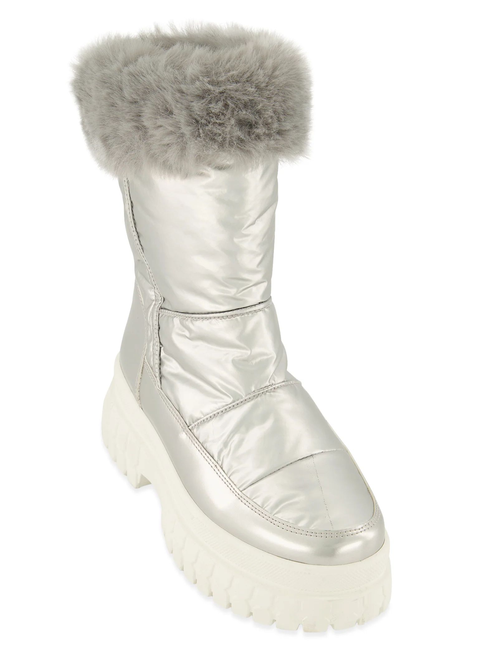 Faux Fur Side Zip Weatherproof Snow Boots  - Silver | Rainbow Shops