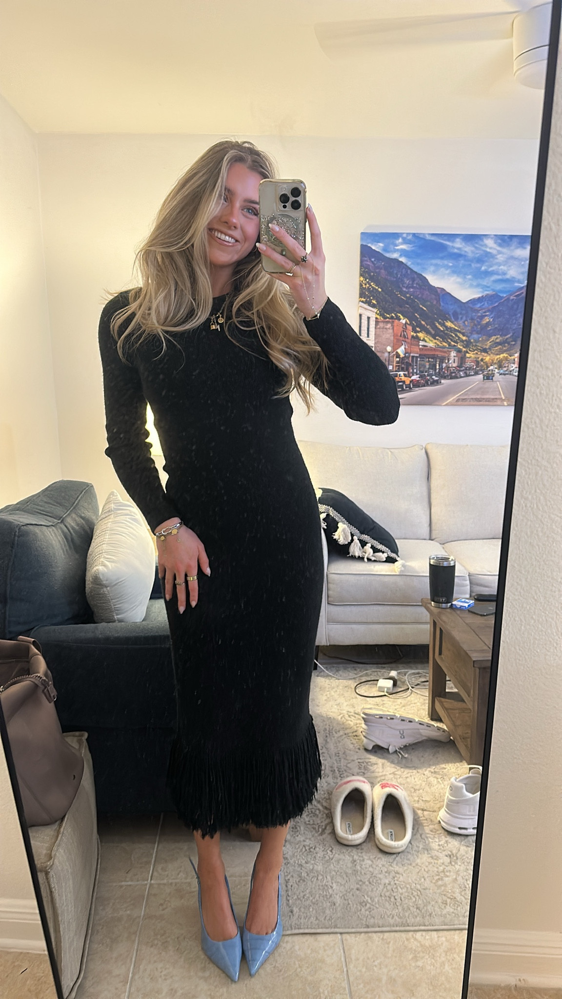 Saturday night outfit. Winter date night outfit. Night out outfit. Eudon Choi x RTR Knit Fringe Dress my code is SLOANERTR. SCHUTZ Women's Paola Pump. Electric picks code SLOANE20. 

#LTKShoeCrush #LTKStyleTip #LTKFindsUnder100