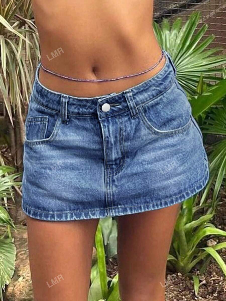Women's Low-Waisted Straight Denim Skirt | SHEIN