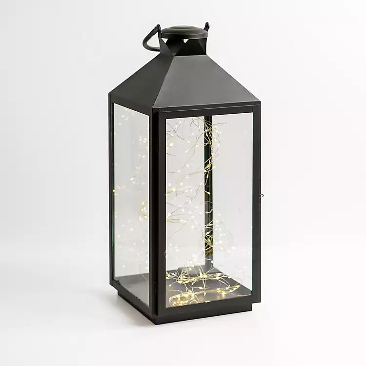 LED Twinkle Lights Black Metal Lantern, 24 in. | Kirkland's Home