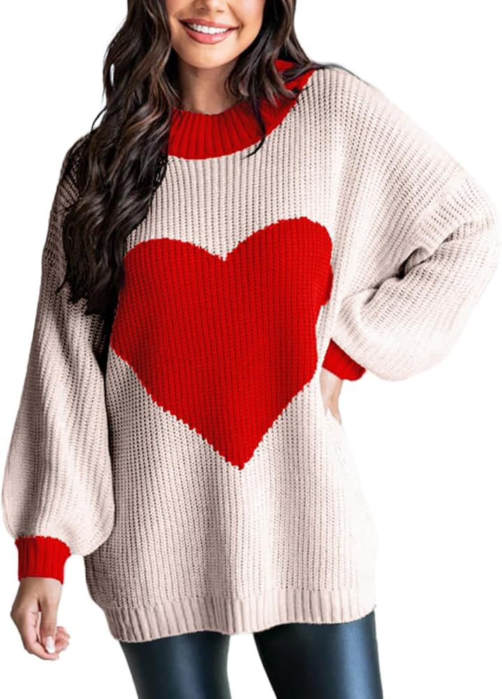 Virmoku Gifts for Her Valentine Sweater for Women Long Sleeve Crewneck Heart Pullover Sweaters Wo... | Amazon (CA)