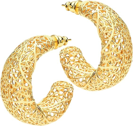 18k gold earrings for women, suitable for women, light weight, thick and sturdy, hypoallergenic, ... | Amazon (US)