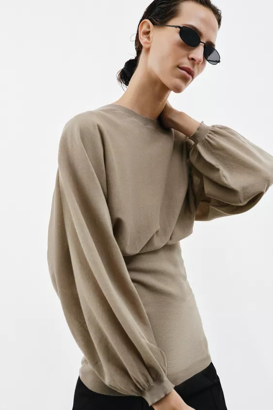 BALLOON SLEEVE TOP WITH FITTED HEM | Zara US