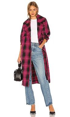 GRLFRND Taylor Midi Trench Coat in Black & Pink Plaid from Revolve.com | Revolve Clothing (Global)