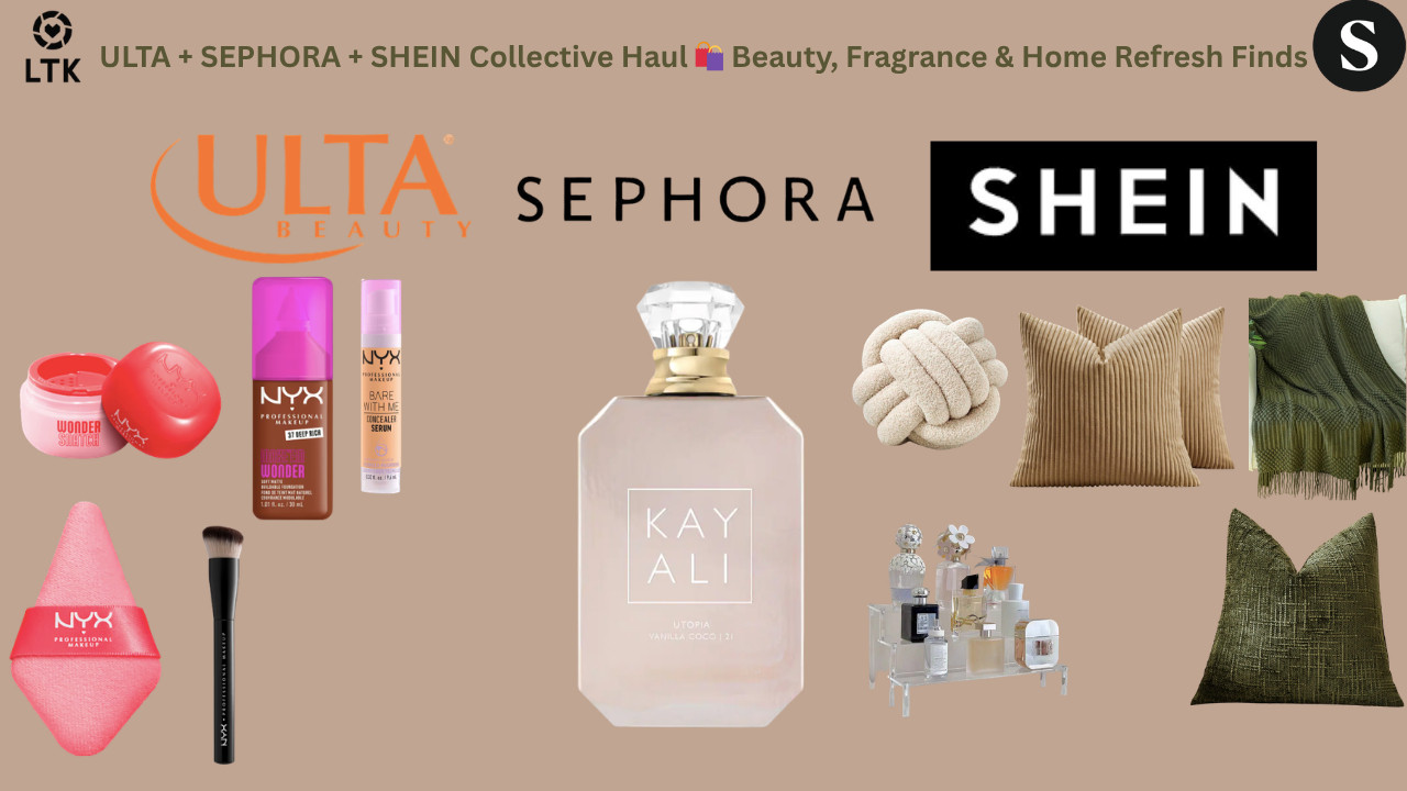 ULTA + SEPHORA + SHEIN Collective Haul 🛍️ Beauty, Fragrance & Home Refresh Finds

Come shopping with me for a full lifestyle refresh! ✨ From flawless base essentials by NYX to a dreamy KAYALI fragrance and cozy, elevated home decor pieces from SHEIN—this collective haul is giving beauty, comfort, and organization all in one.
If you love affordable glam, soft neutral home aesthetics, and practical storage upgrades, this haul is packed with must-haves you’ll actually use every day. 💄🕯️

Shop all my beauty + home favorites now on my ShopMy and LTK storefront 🛍️✨ Follow me for more affordable luxury finds, home styling inspo, and beauty must-haves you don’t want to miss!

Full Youtube Video: 
https://youtu.be/J_9sTuGjyyw

ShopMy:
https://shopmy.us/shop/collections/4591044


LTK:


A curated collective haul featuring NYX complexion essentials (setting powder, foundation, concealer, tools), KAYALI Utopia Vanilla Coco fragrance, and SHEIN home decor + organization finds including textured pillows, cozy blankets, acrylic makeup storage, jewelry organizers, and display stands for a clean, modern aesthetic.


#CollectiveHaul #UltaBeauty #SephoraFinds #SheinHome #NYXCosmetics #KayaliPerfume #HomeDecorFinds #MakeupHaul #BeautyEssentials #NeutralHome #ModernMinimalStyle #OrganizationGoals #AestheticHome #AffordableLuxury #LTKHome #LTKBeauty #ShopMyStyle


ulta beauty haul, sephora haul, shein home decor haul, nyx makeup review, kayali utopia vanilla coco review, affordable makeup essentials, neutral home decor ideas, modern home organization, acrylic makeup organizer, beauty and home haul, ltk home finds, shopmy beauty haul, cozy home aesthetic, minimalist decor haul, budget luxury home finds 

 #LTKOver40 #LTKHome #LTKBeauty