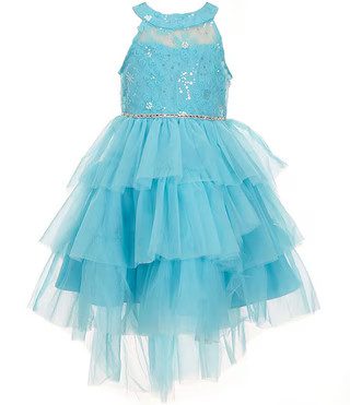 Little Girls Sleeveless Lace-Bodice/Ombre High-Low-Hem Skirted Fit-And-Flare Dress | Dillard's