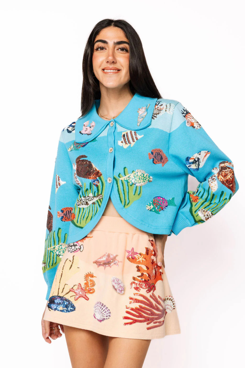 Blue Under the Sea Button Up Collar Cardigan | Queen of Sparkles