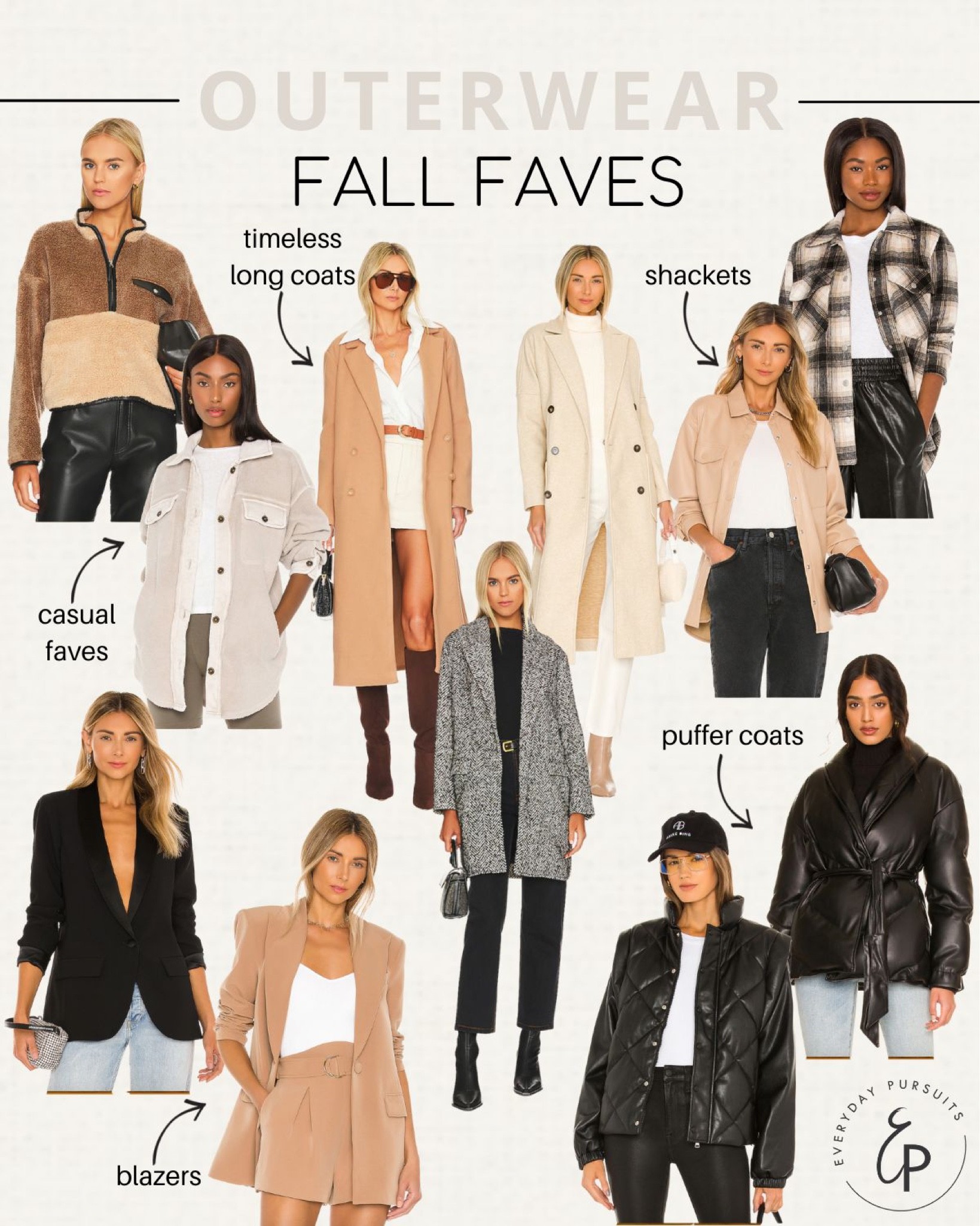 Outerwear fall staples - jackets for fall - winter coats - puffer coats - revolve coats and jackets - plaid shackets - black blazer - neutral fashion - long coats

#LTKSeasonal #LTKunder100 #LTKstyletip