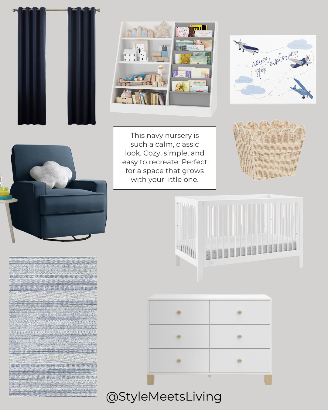 All the details in one place 💙 This navy nursery collage makes it so easy to visualize the whole look—clean, cozy, and pulled together.

Keywords:
navy nursery mood board, nursery collage ideas, baby room design, navy blue nursery, nursery decor ideas, baby boy nursery inspiration, nursery furniture set, nursery styling ideas, blue and white nursery, cozy nursery decor 

 #LTKHome #LTKSaleAlert