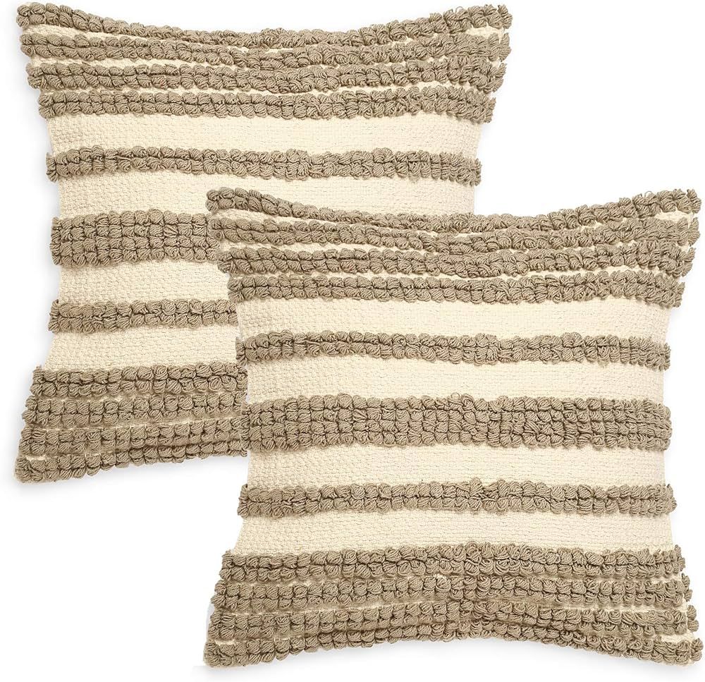 REDEARTH · Boho Textured Throw Pillow Cushion Covers - Woven Tufted Decorative Farmhouse Cases S... | Amazon (US)