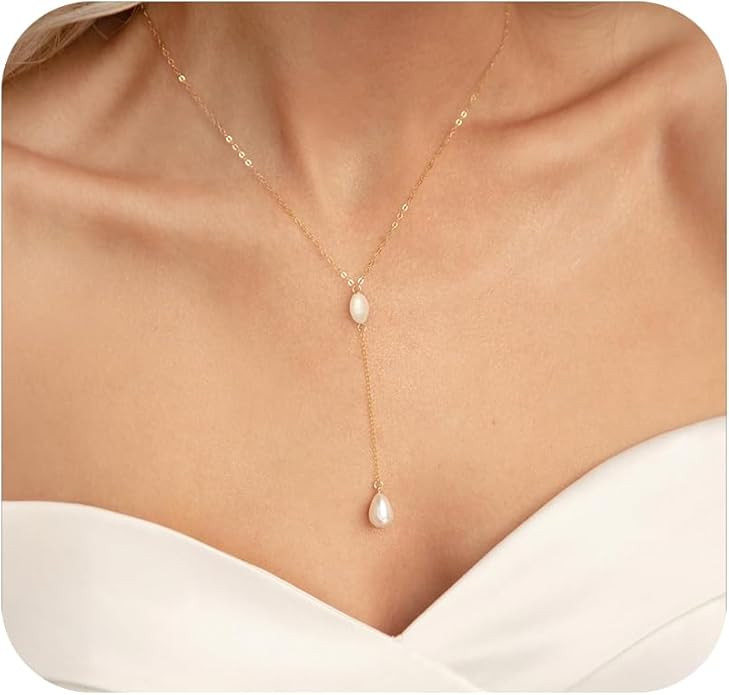 DIBOLA Dainty Pearl Necklaces for Women 14K Gold/Silver Plated Cute Single Pearl Necklace Elegant... | Amazon (US)