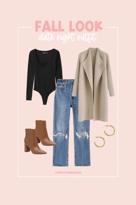Another fall outfit idea for date night! Cute high waisted jeans paired with a great body suit and flowy cardigan. Thrown on your favorite booties and you’re ready for a night out! 

#LTKSeasonal #LTKunder100 #LTKstyletip