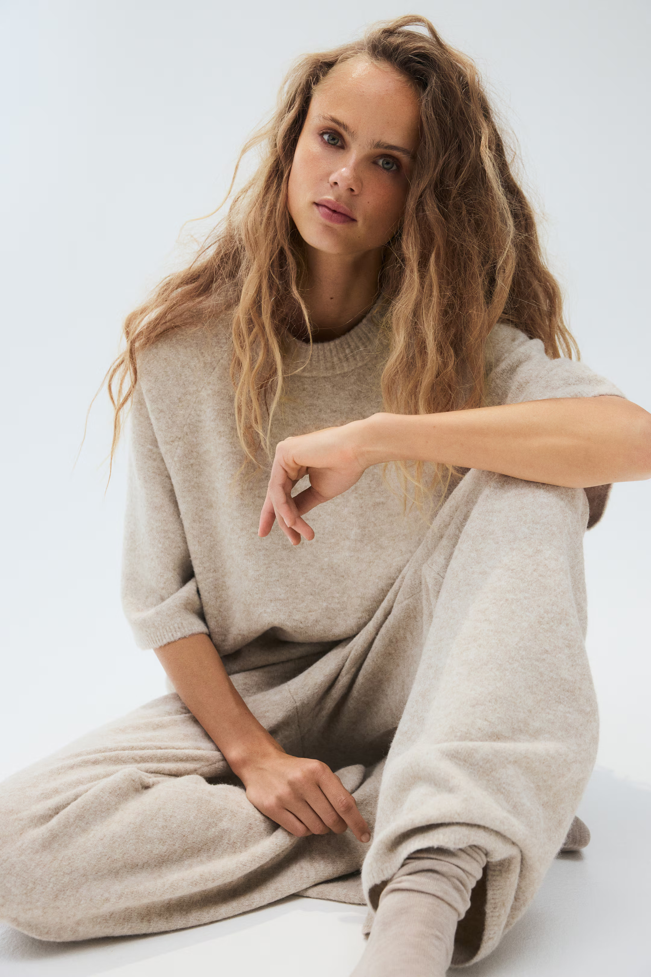 Fine-knit trousers - Beige marl - Ladies | H&M GB | H&M (UK, MY, IN, SG, PH, TW, HK)