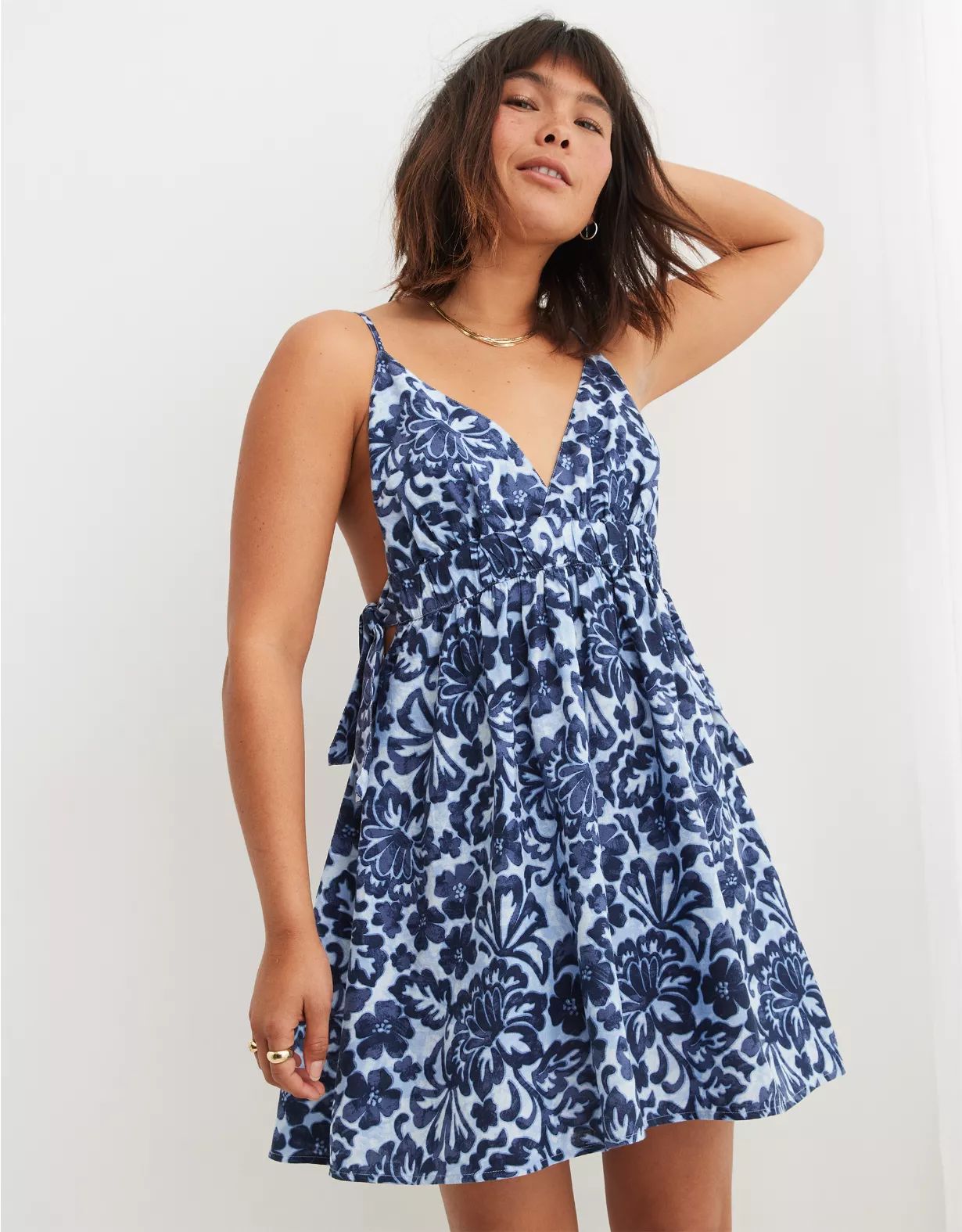 Aerie Linen Blend Side Tie Mini Dress | American Eagle Outfitters (US & CA)