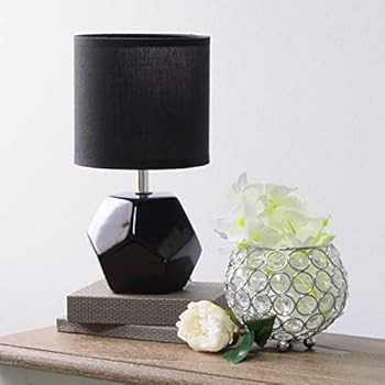 Simple Designs LT2065-BLK Round Prism Mini Matching Fabric Shade Table Lamp, Black | Amazon (US)