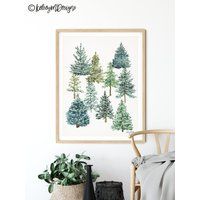 Christmas Tree Art Print, Wall Art, Evergreen Trees, Green Decor, Watercolor Sign, Holiday Pine | Etsy (US)