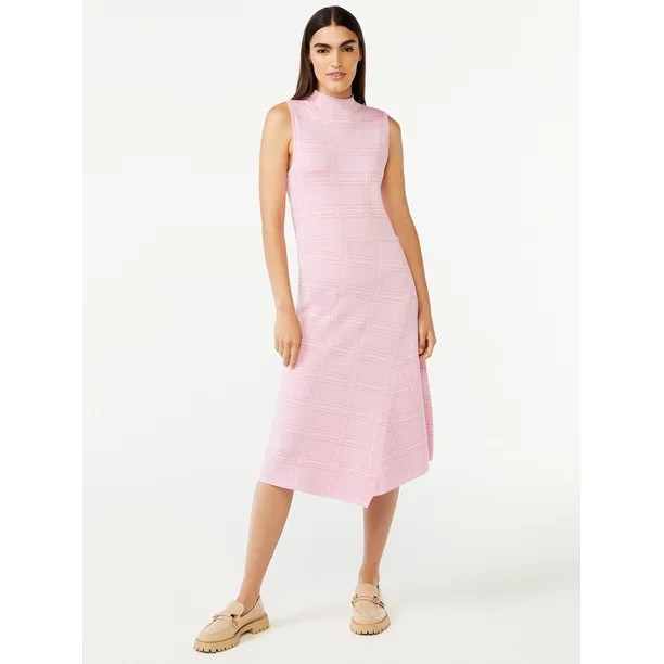 Free Assembly Women's Sleeveless Mock Neck Diagonal Seam Midi Sweater Dress - Walmart.com | Walmart (US)