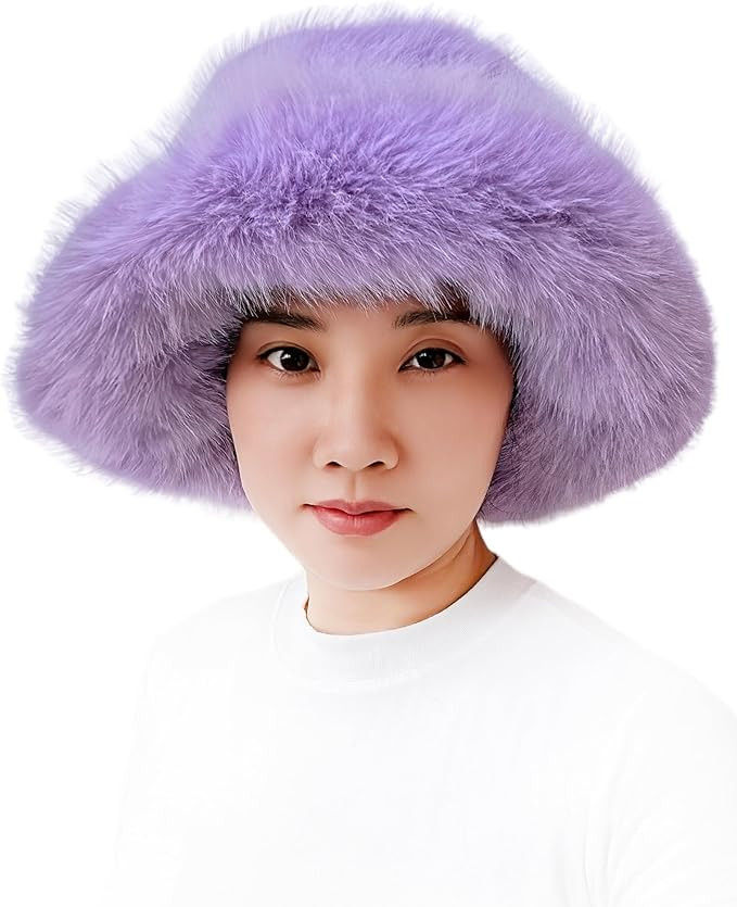 Lina & Lily Oversized Winter Faux Fur Bucket Hat for Women - Long Pile Fur Wide Moldable Brim | Amazon (US)
