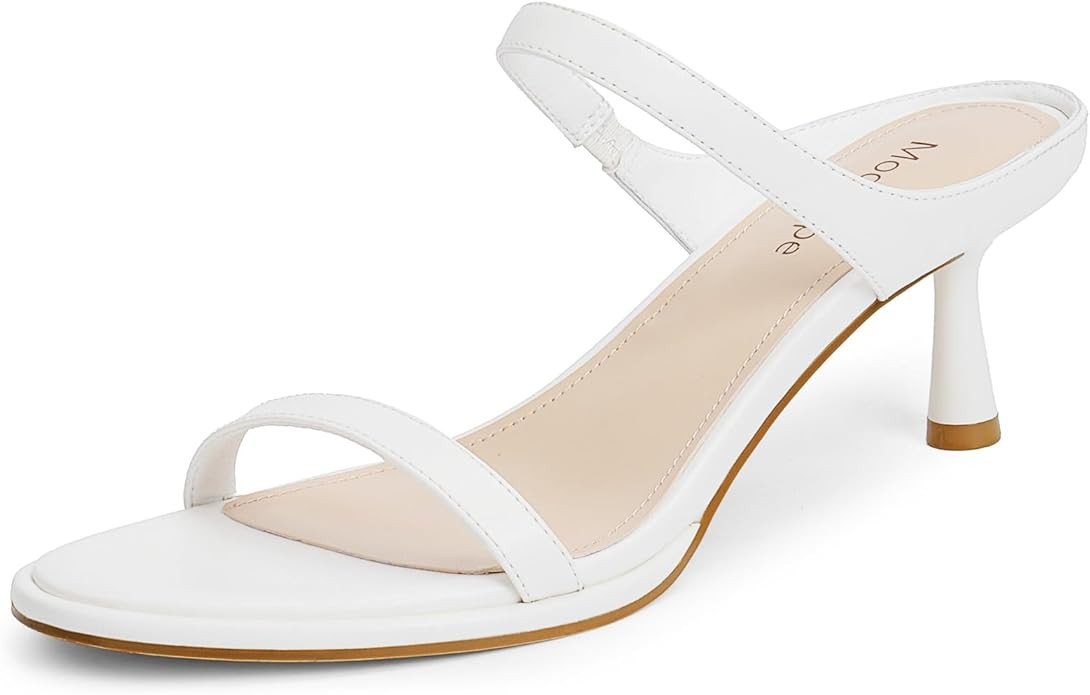 Amazon.com | Modatope Sandals Women Two Strap Kitten Heel Sandals White Heels Open Toe Sandals Sl... | Amazon (US)