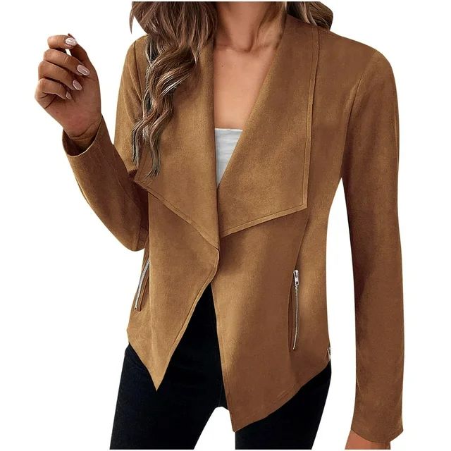 TOFOTL Womens Faux Suede Long Sleeve Blazer Jacket Open Front Big Lapel Collar Casual Suit Jacket... | Walmart (US)