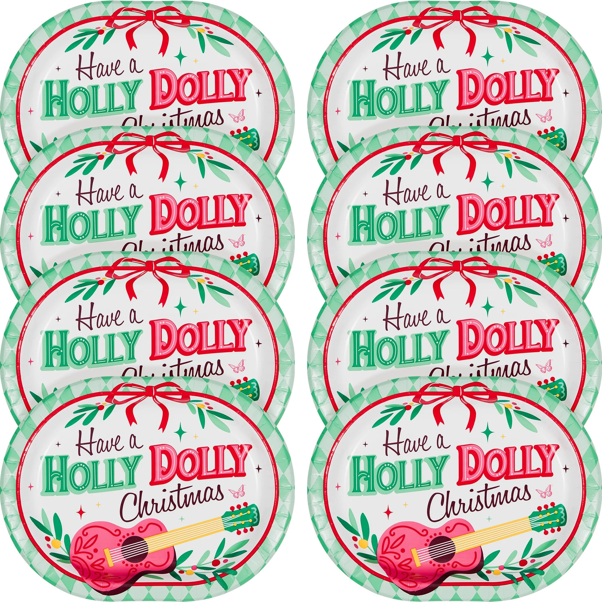 Dolly Parton 10" x 12" Christmas Green Guitar Disposable Oval Paper Plates (8 Count) | Walmart (US)