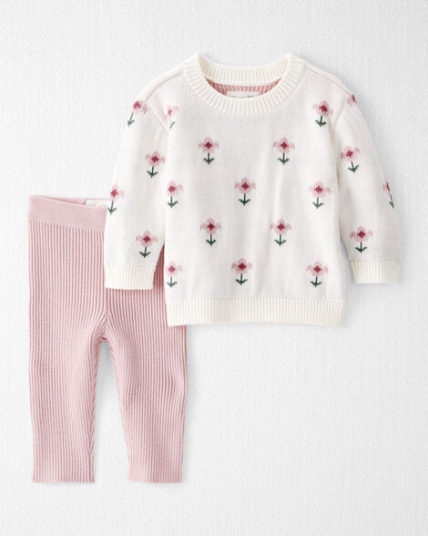 Baby Girl 2-Piece Organic Cotton Sweater Knit Set in Cosmos Garden Print | Carter's Inc