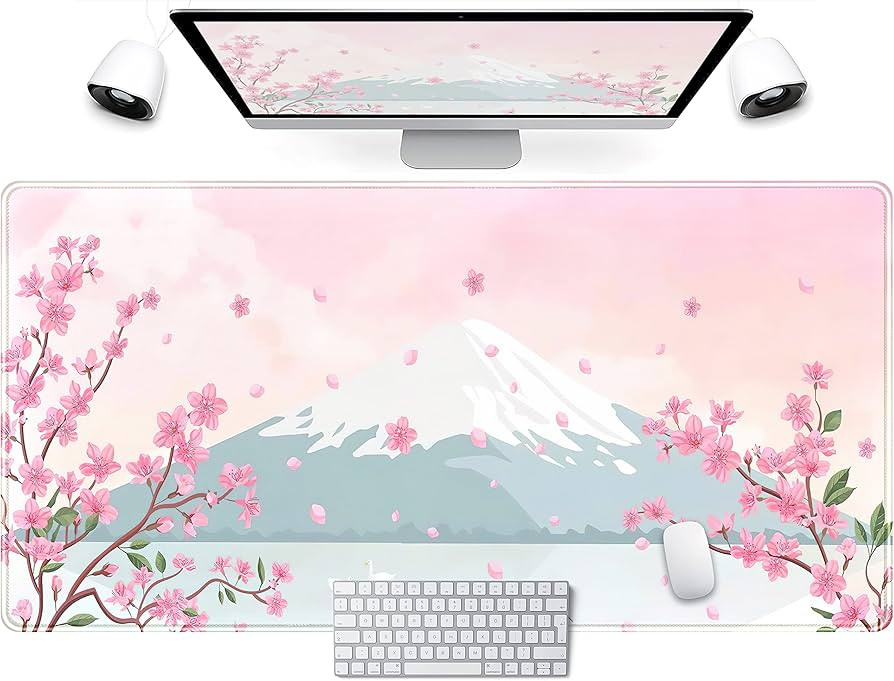 Japanese Desk Mat Pastel Pink Cherry Blossom Mouse Pad Mt Fuji Japan Large Gaming Anime Mousepad ... | Amazon (US)